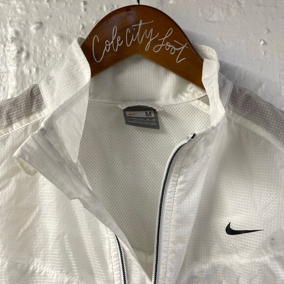 Nike Paper Thin Rain Running Jacket White Semi Sheer Full Zip Medium - Picture 2 of 9